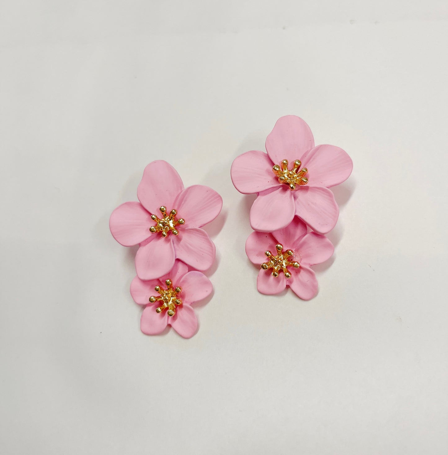 Double Pink Flower Earrings