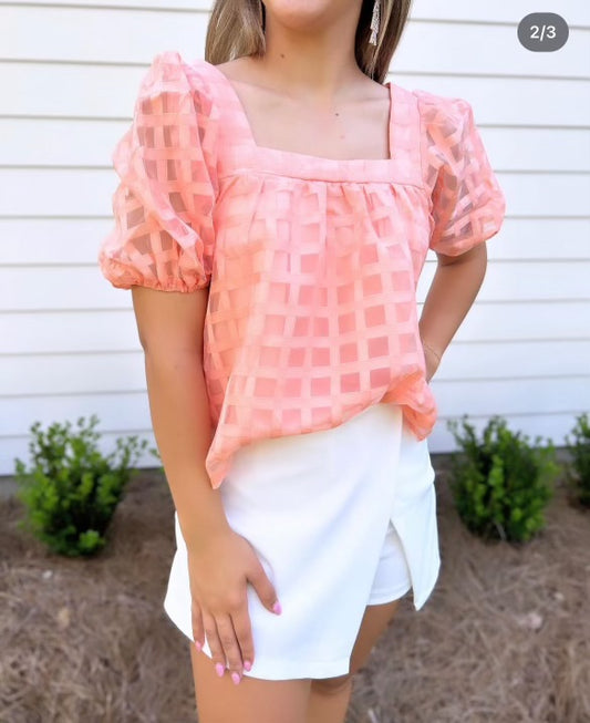 Coral Puff Sleeve Top