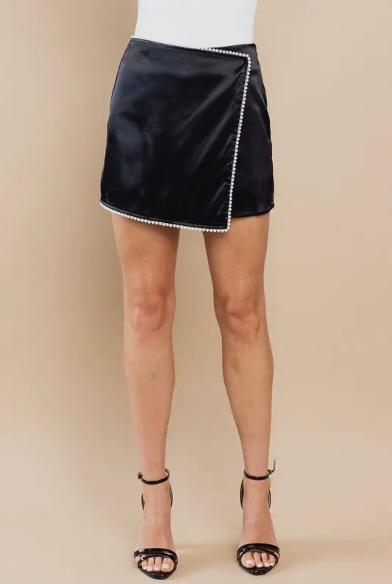 Pearl Detail Satin Skort