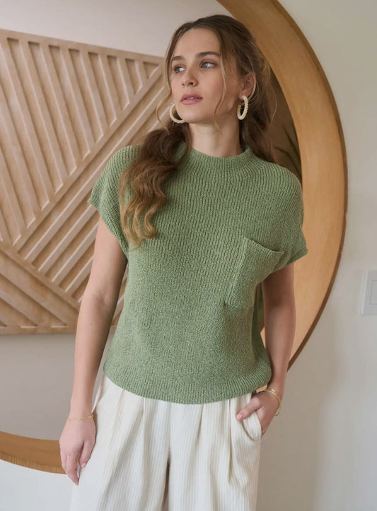 Light olive Mock-neck Sleeveless Sweater