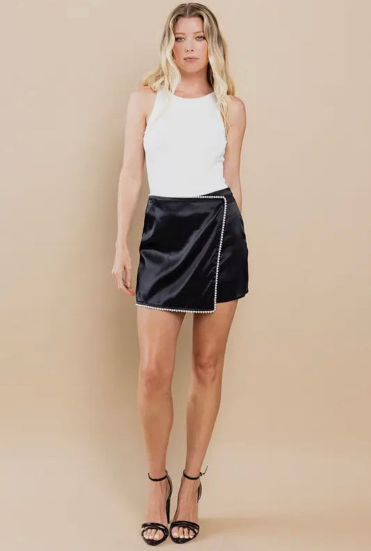 Pearl Detail Satin Skort