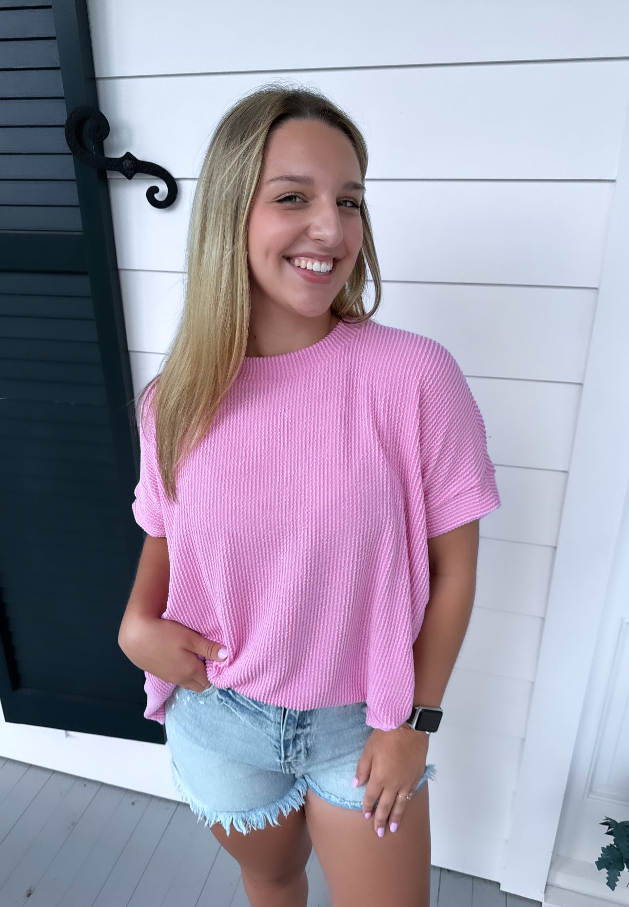 Basic Ribbed Top- Pink