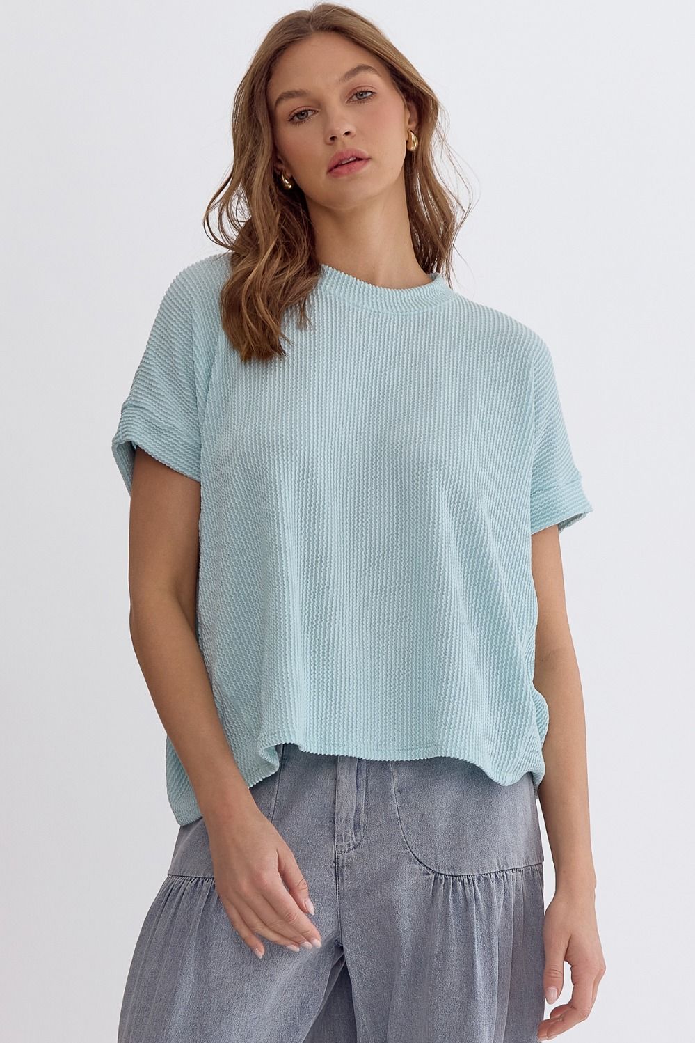 Basic Ribbed Top-Blue