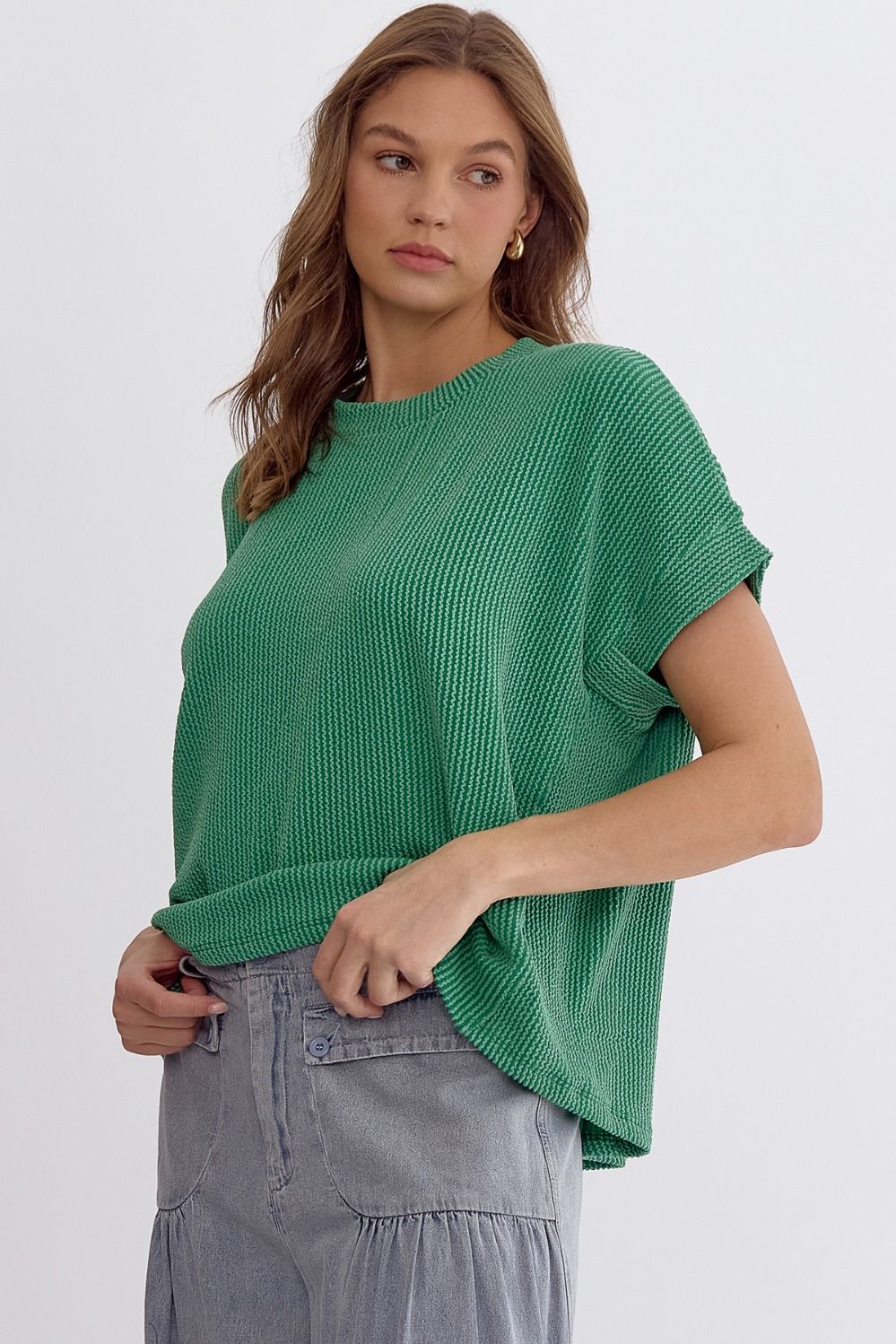 Basic Ribbed Top-Green