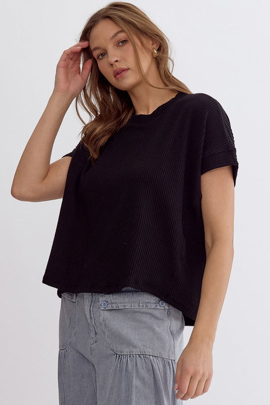 Black Oversized Ribbed Top